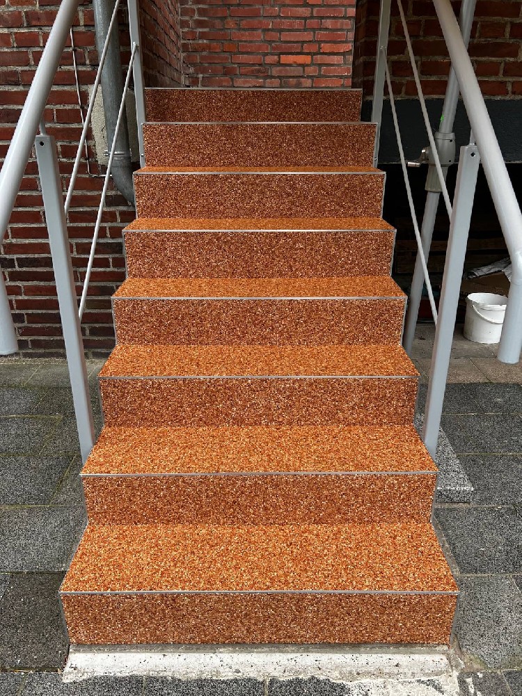 美蒂石红砖别墅暖棕一体式砾石台阶改造案例 | Meidis Resin Binder Red Brick Villa Warm Brown Stair Renovation